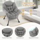 Sherpa upholstered accent chair in gray with padded head pillow, ergonomic backrest, ideal for reading or relaxing.